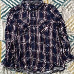 Lucky Brand Women's Blue and White Plaid Shirt
